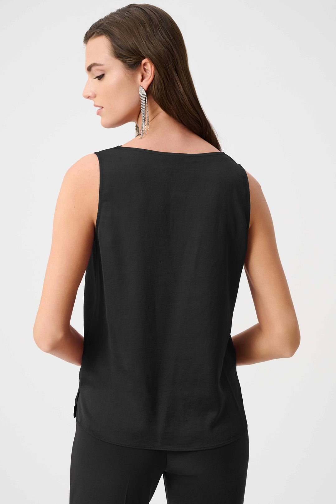 Black Lace Trim Satin V-Neck Top
