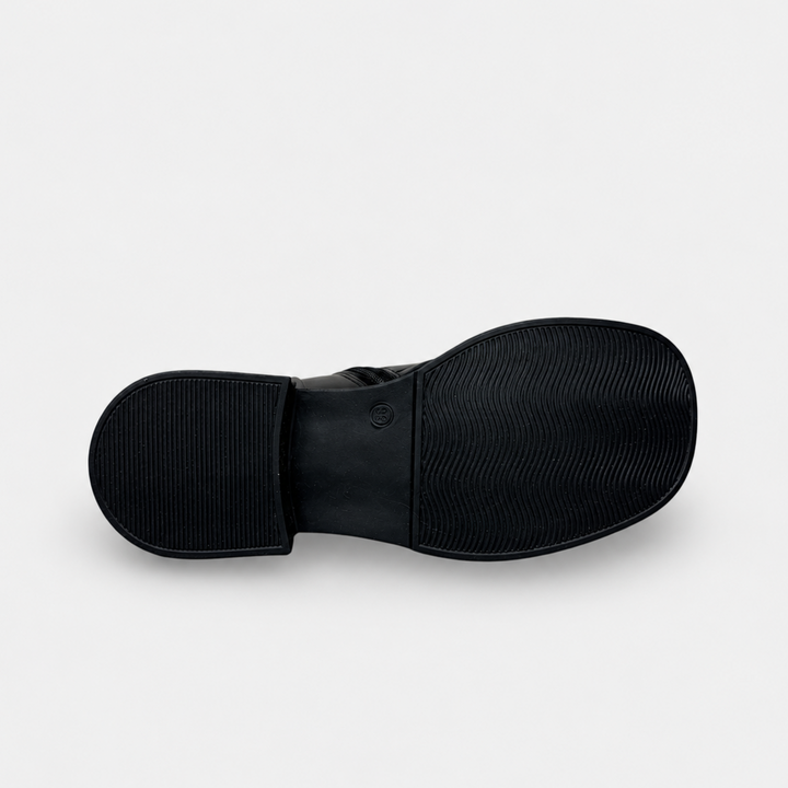 Black Leather Patent Square Toe Butterfly Shoe