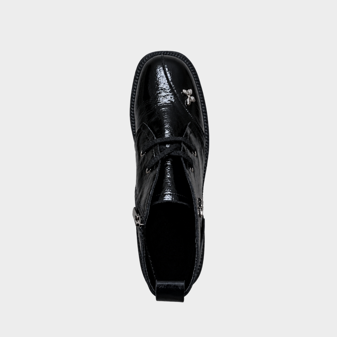 Black Leather Patent Square Toe Butterfly Shoe