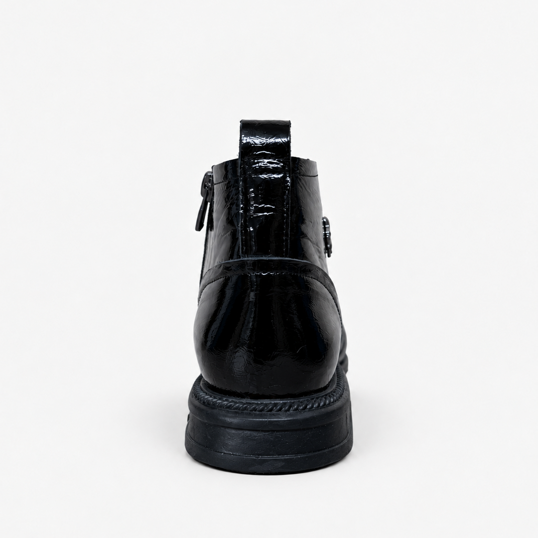 Black Leather Patent Square Toe Butterfly Shoe