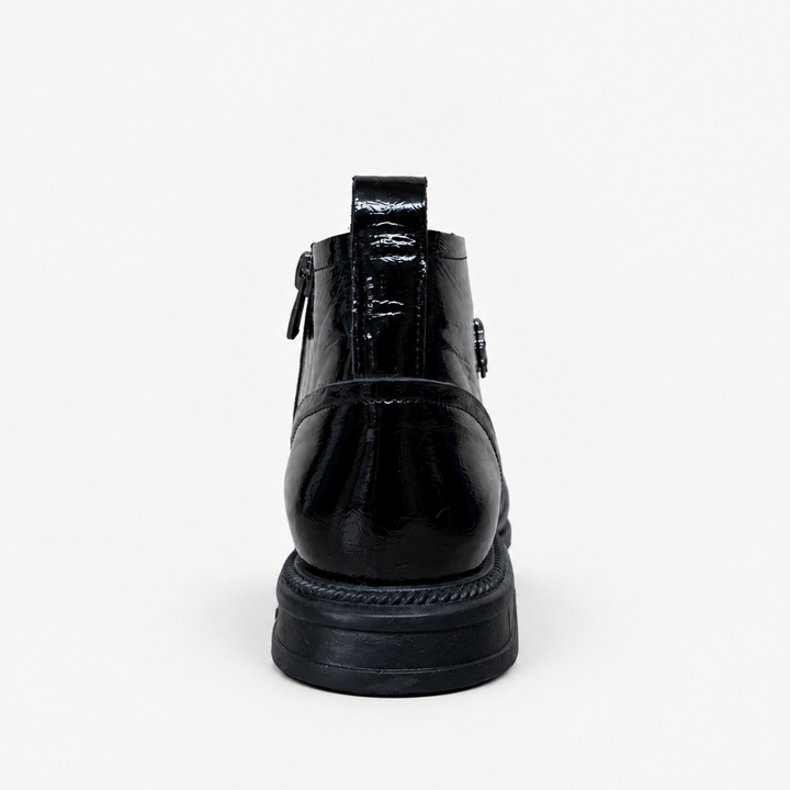 Black Leather Patent Square Toe Butterfly Shoe