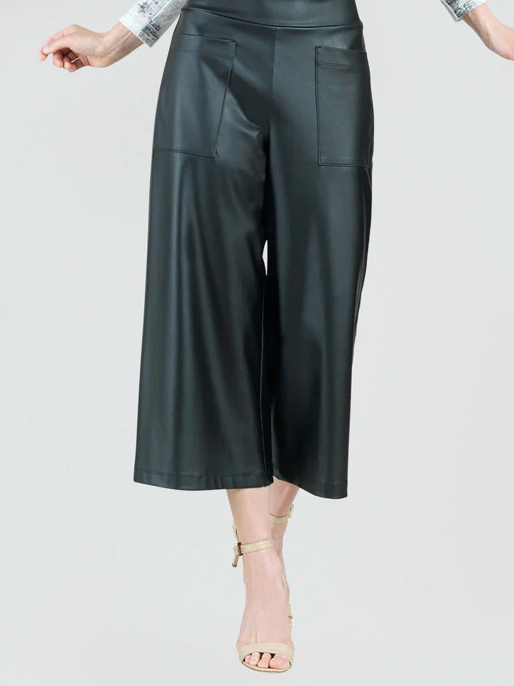 Black Liquid Leather Gaucho Pant