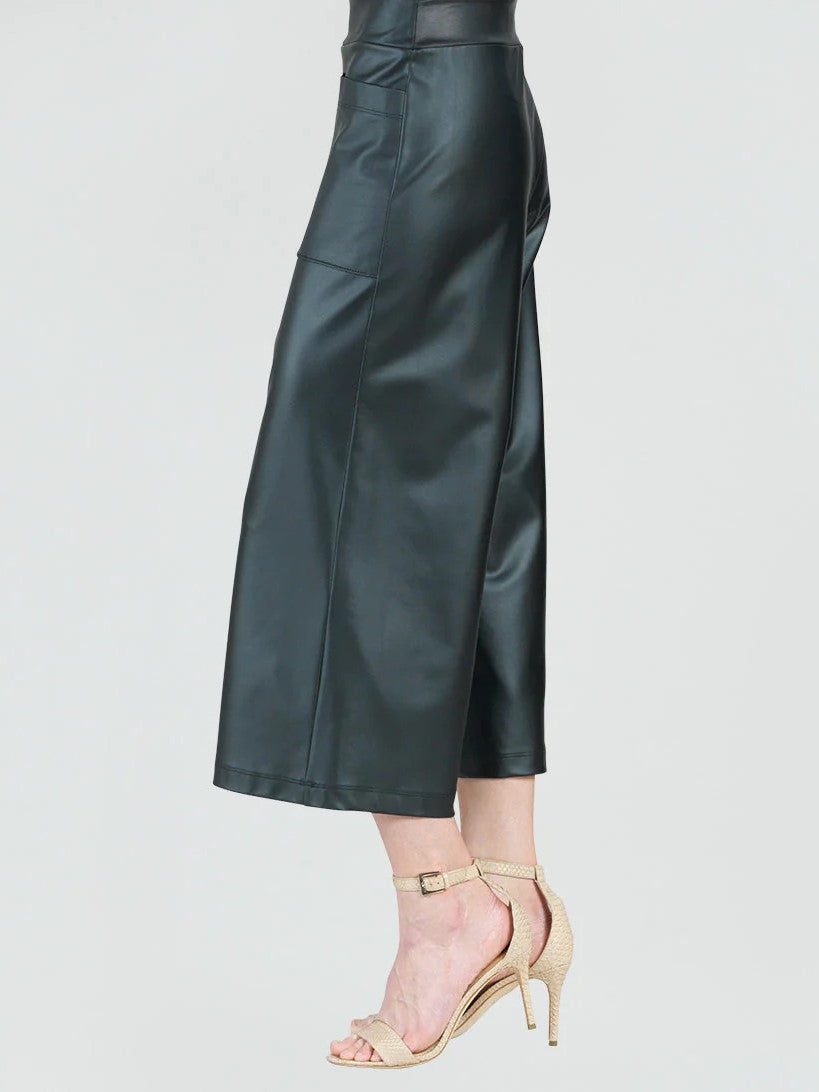 Black Liquid Leather Gaucho Pant