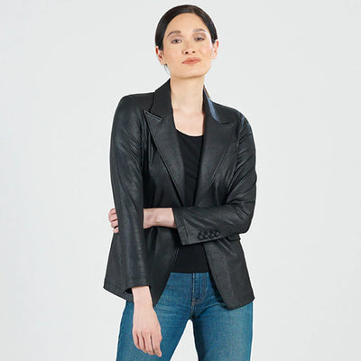 Black Liquid Leather Signature Pocket Blazer
