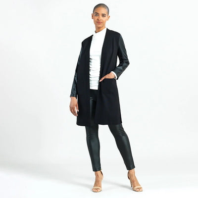 Black Liquid Leather and Ponte Jacket