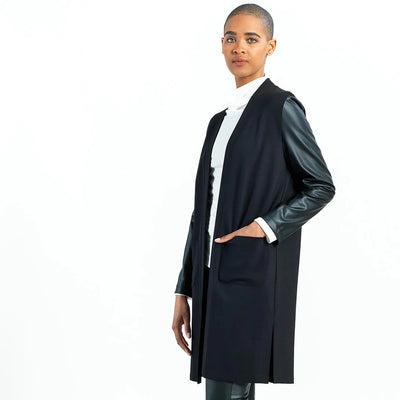 Black Liquid Leather and Ponte Jacket