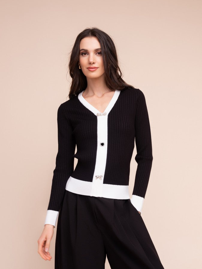 Black Lovely Button Ribbed Sweater
