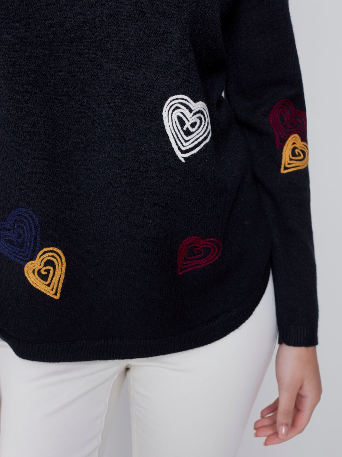 Black Multi Heart Embroidered Sweater