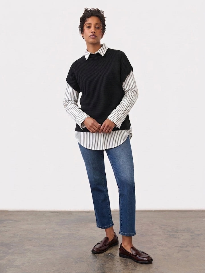 Black Ottoman Cap Sleeve Sweater