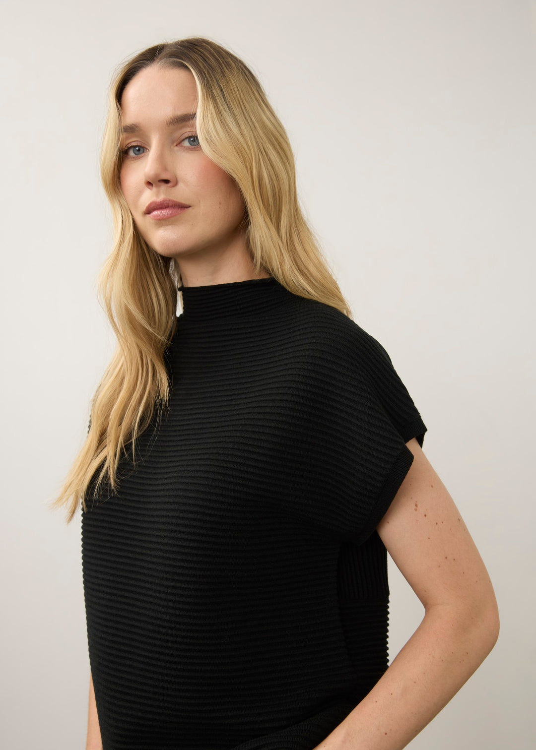 Black Ottoman Cap Sleeve Sweater