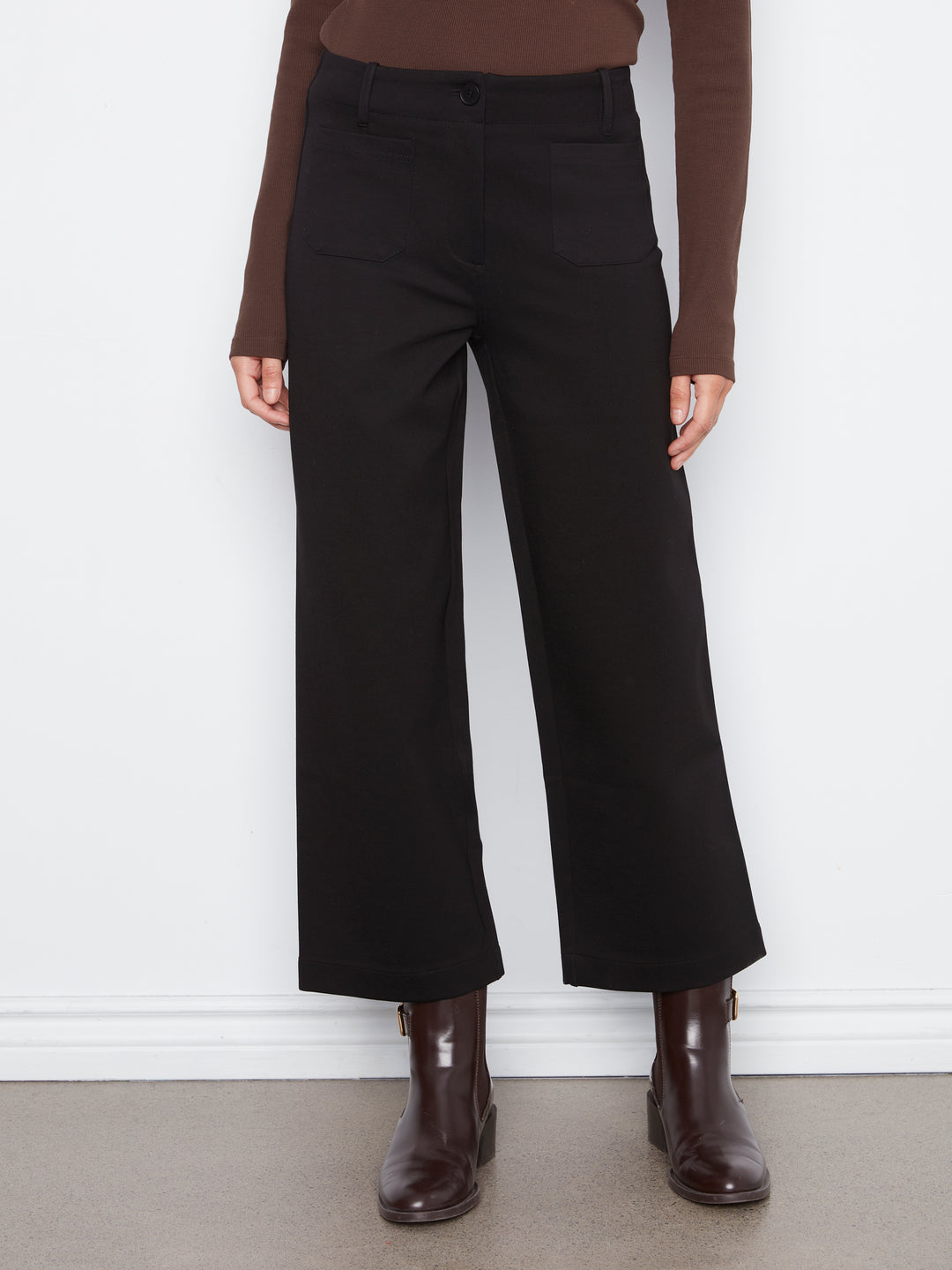 Black Patch Pocket Wide Leg Ponte Pant