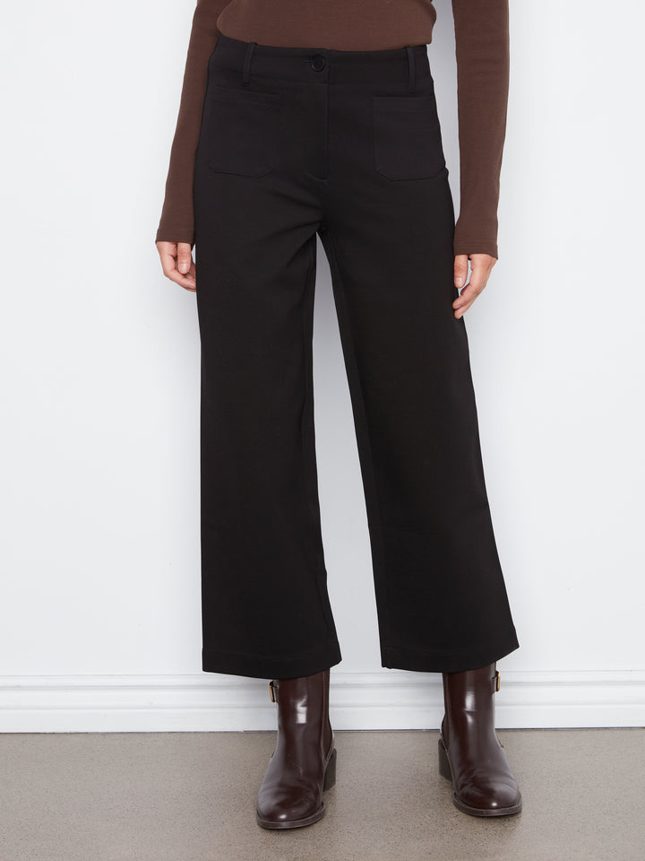 Black Patch Pocket Wide Leg Ponte Pant