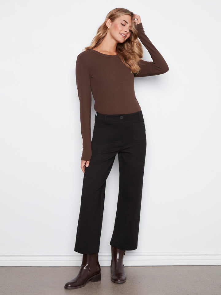 Black Patch Pocket Wide Leg Ponte Pant