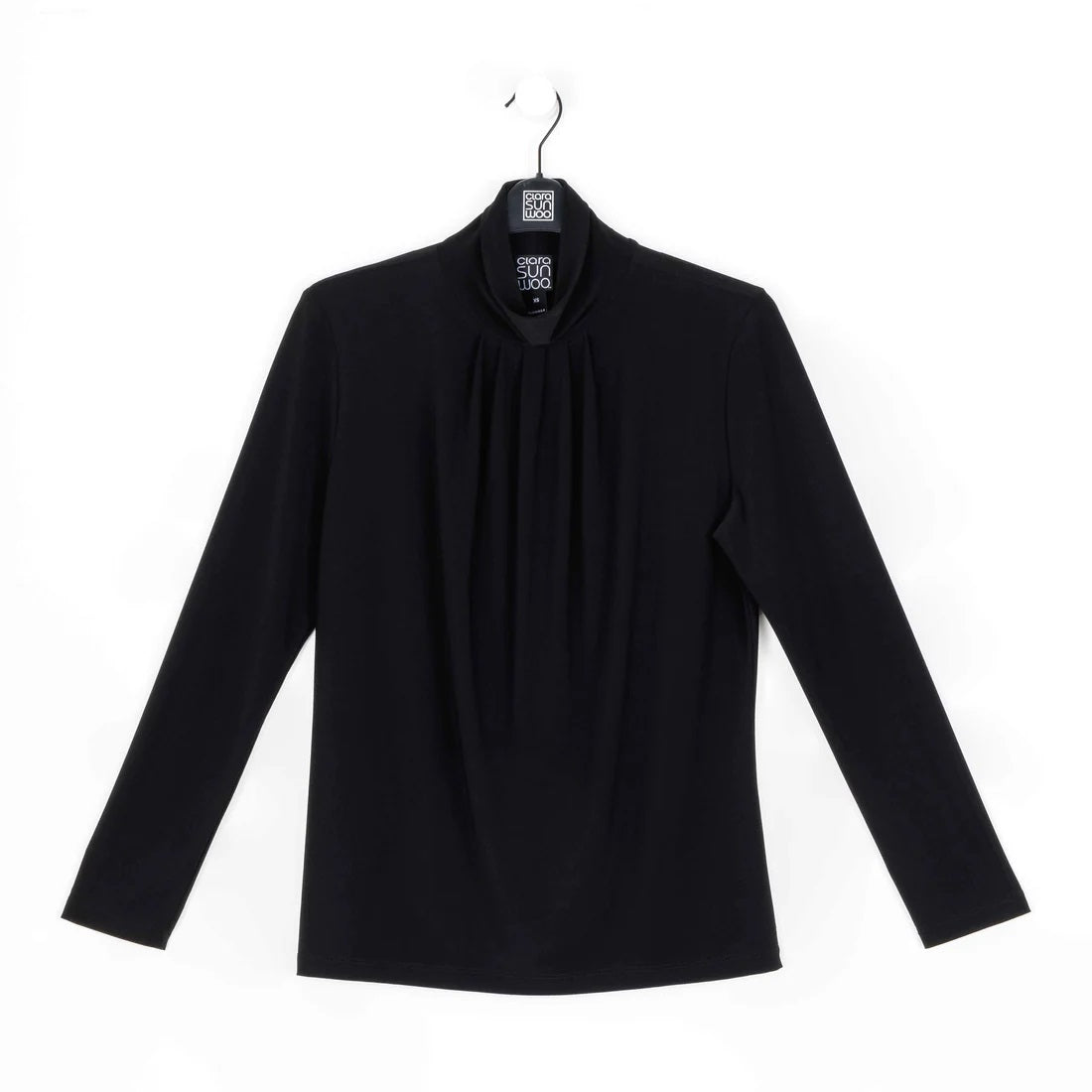 Black Pleated Mock Neck Top