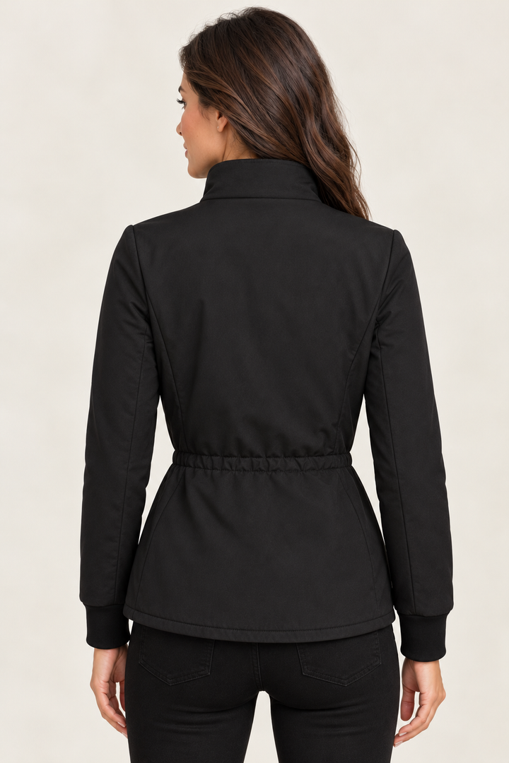 Black Quilted Gold Zip Drawstring Jacket