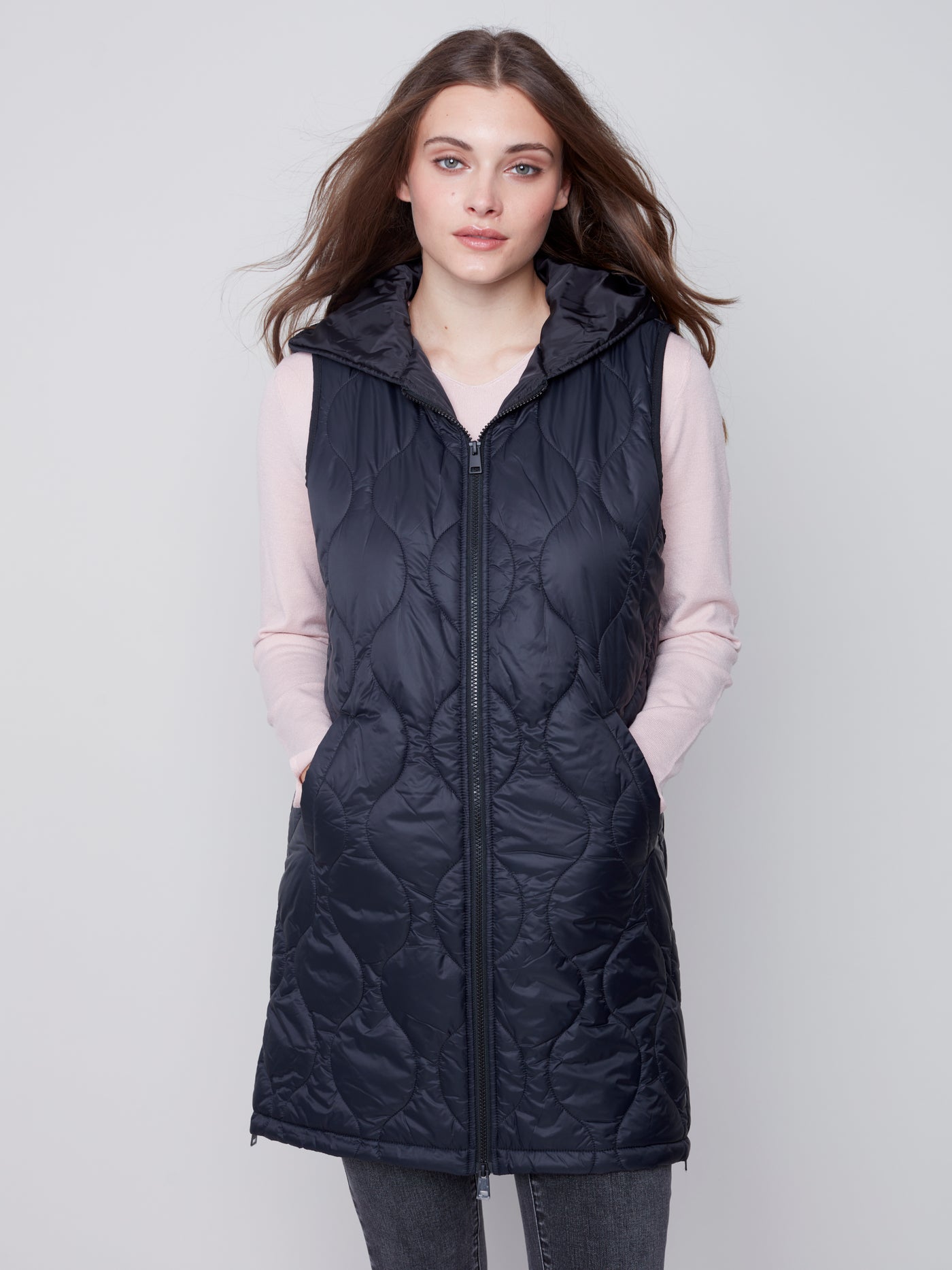 Black Quilted Long Puffer Vest