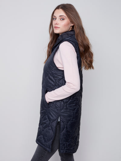 Black Quilted Long Puffer Vest
