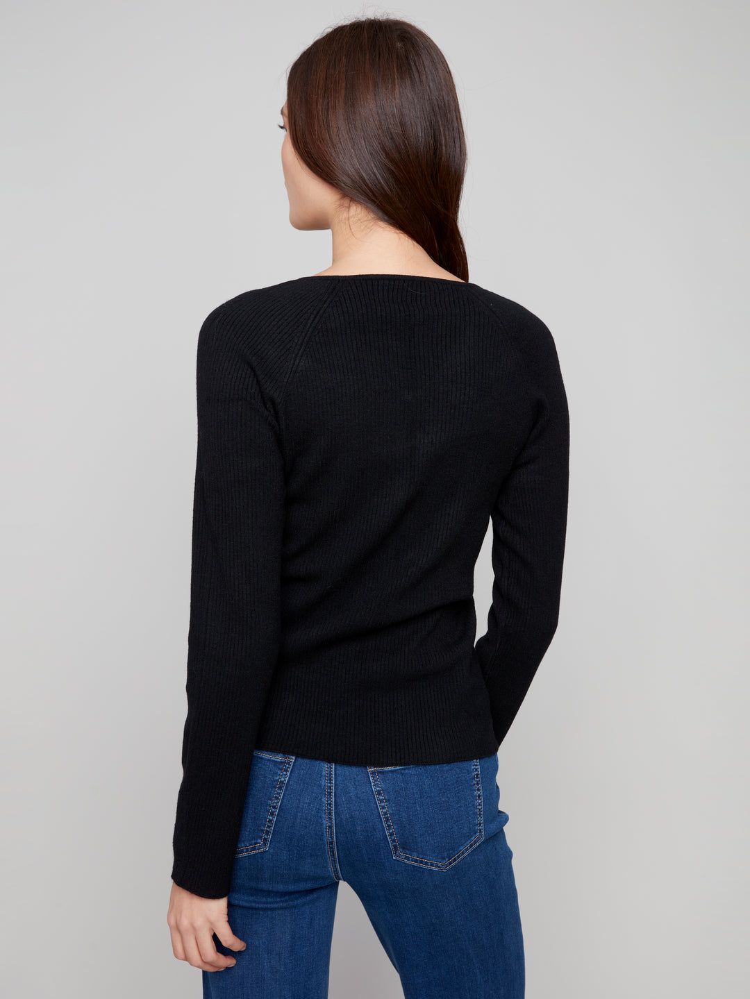 Black Ribbed V-Neck Sweater