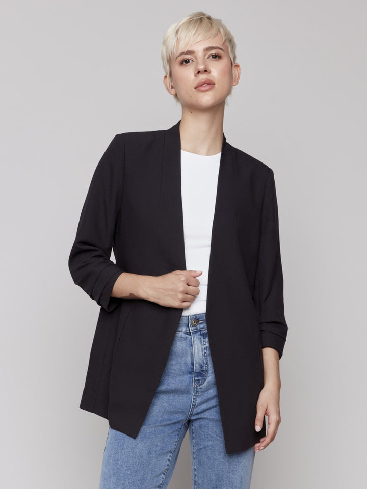 Black Ruched Sleeve Crepe Jacket