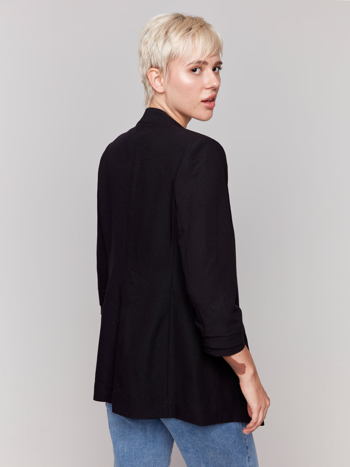 Black Ruched Sleeve Crepe Jacket