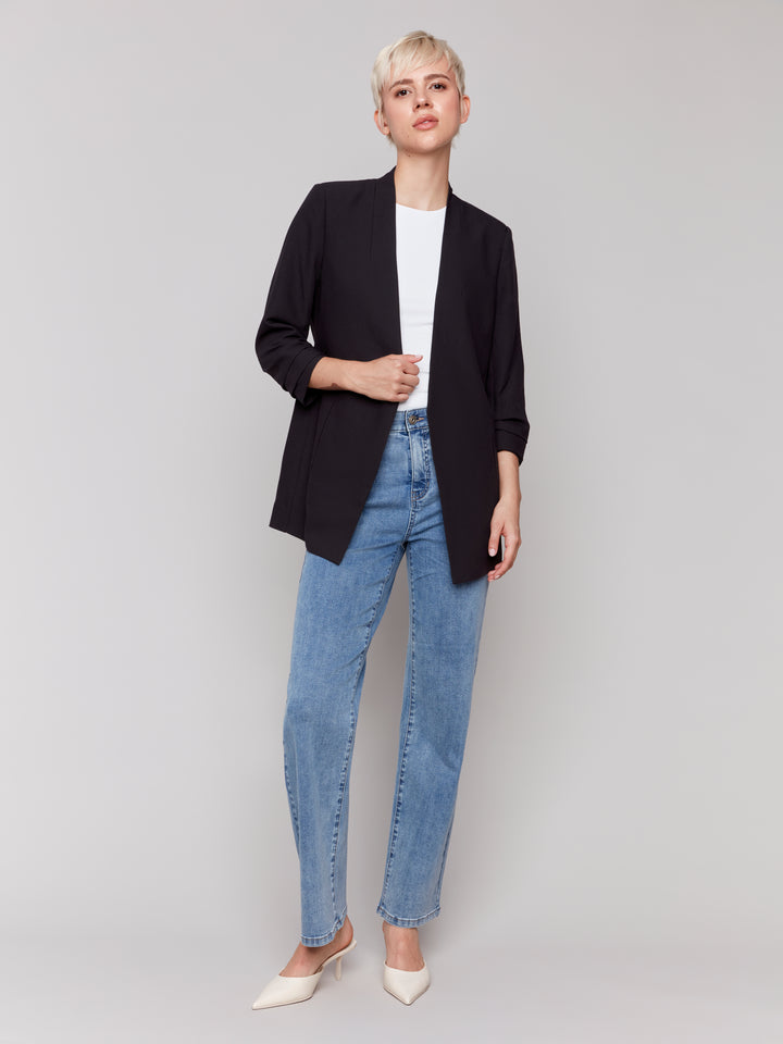 Black Ruched Sleeve Crepe Jacket