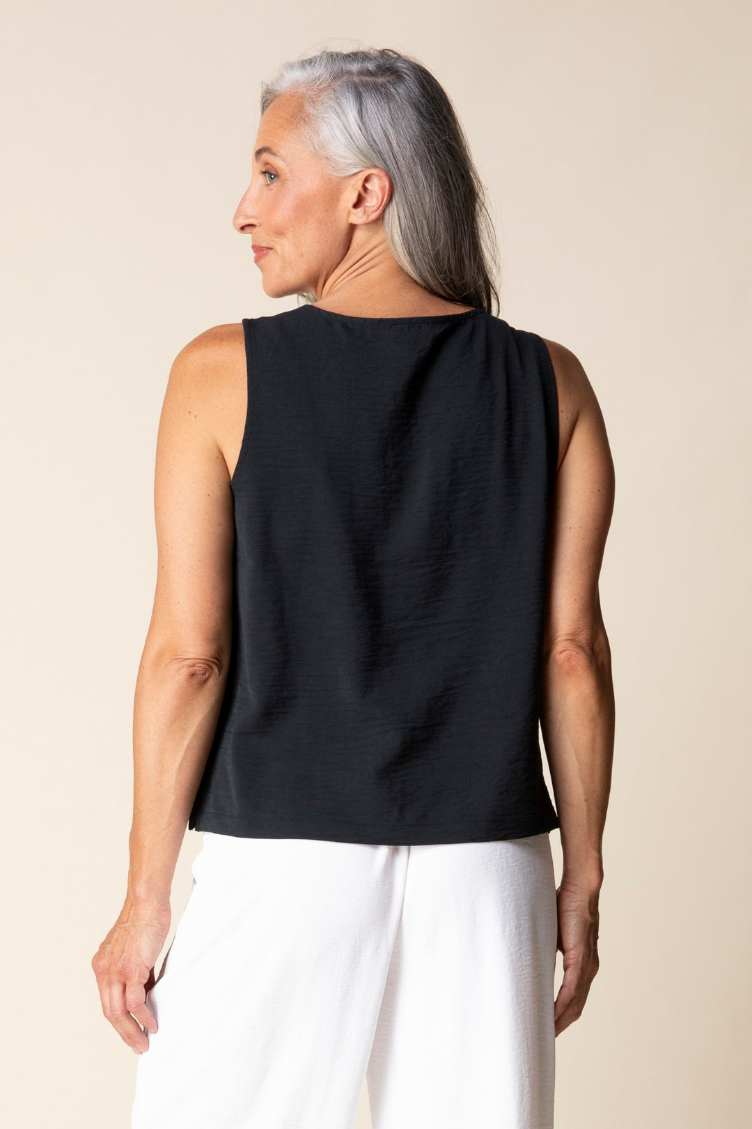 Black Ruched Split Neck Detail Top