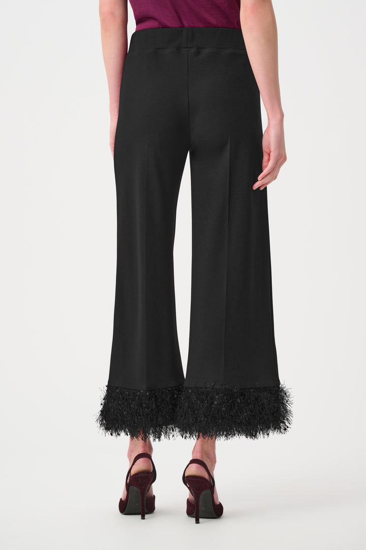 Black Scuba Crepe Wide-Leg Pants with Fringe