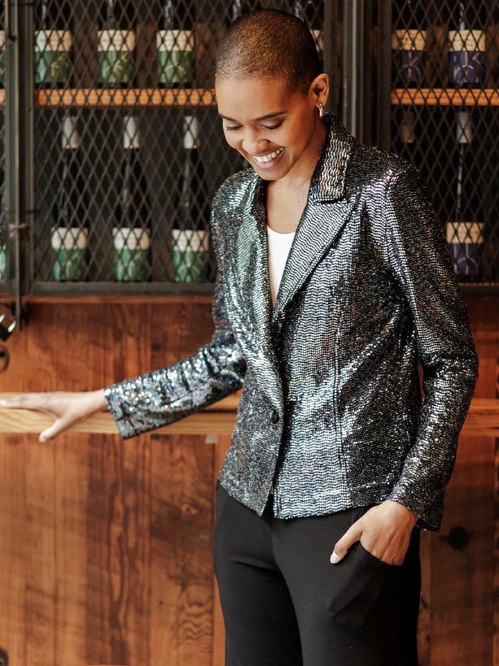 Black Shimmer Sequin Knit Jacket