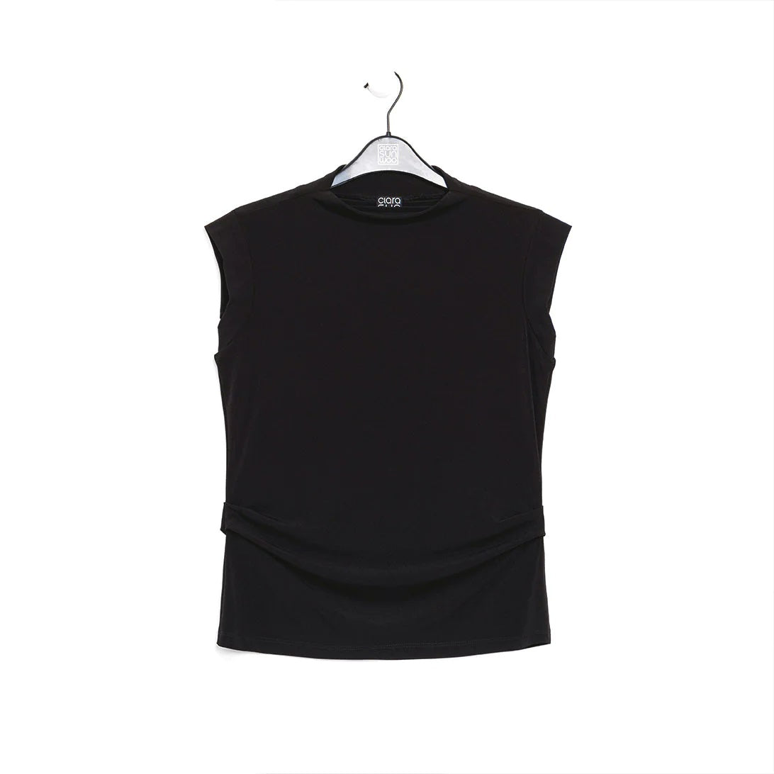 Black Side Ruched Cap Sleeve Top