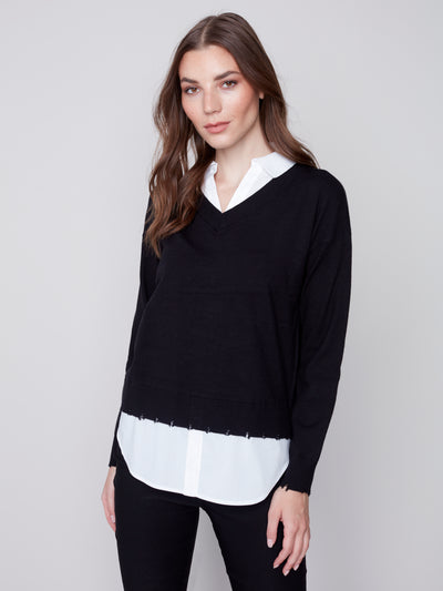 Black Sweater With Shirt Collar