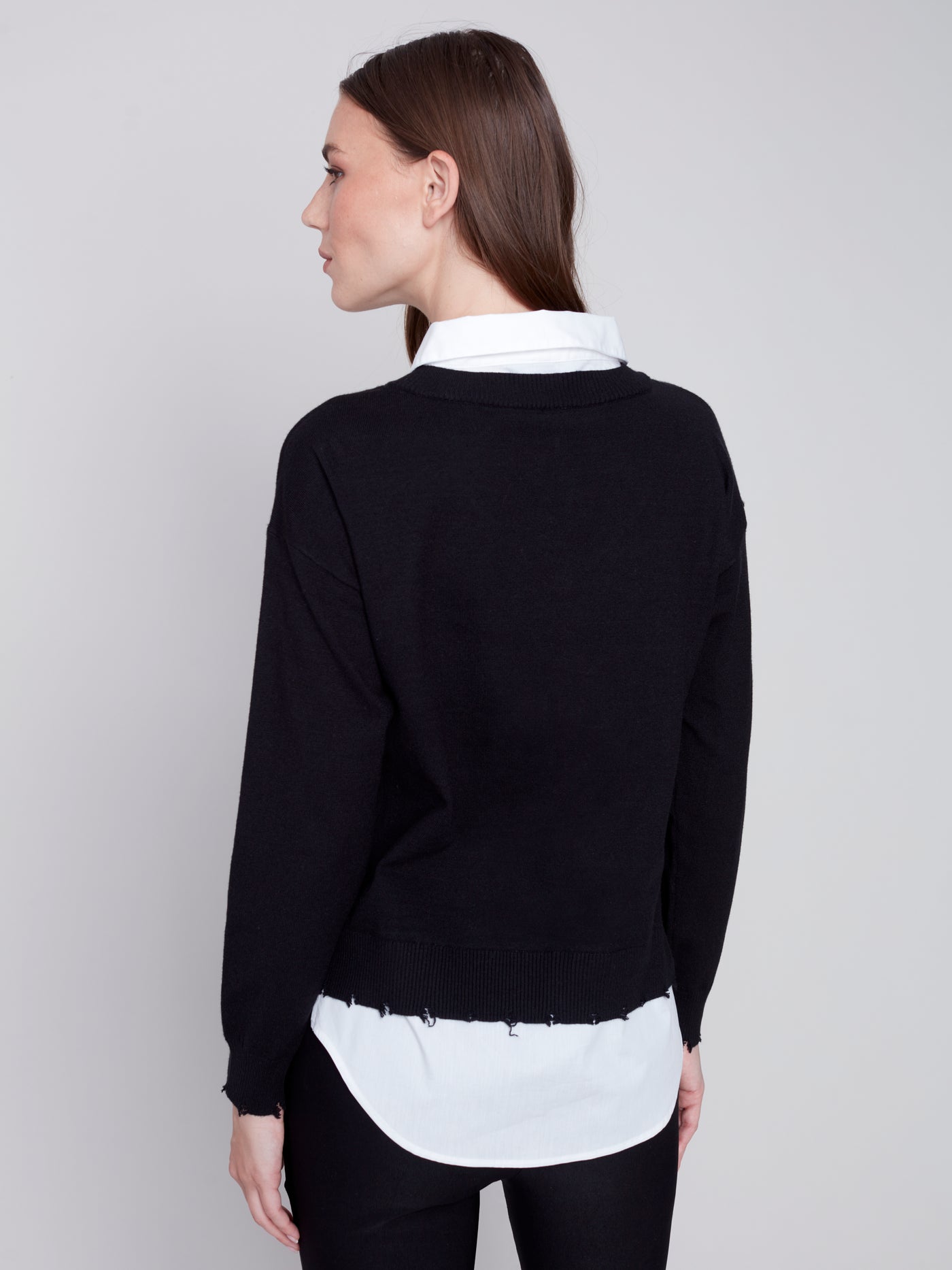 Black Sweater With Shirt Collar