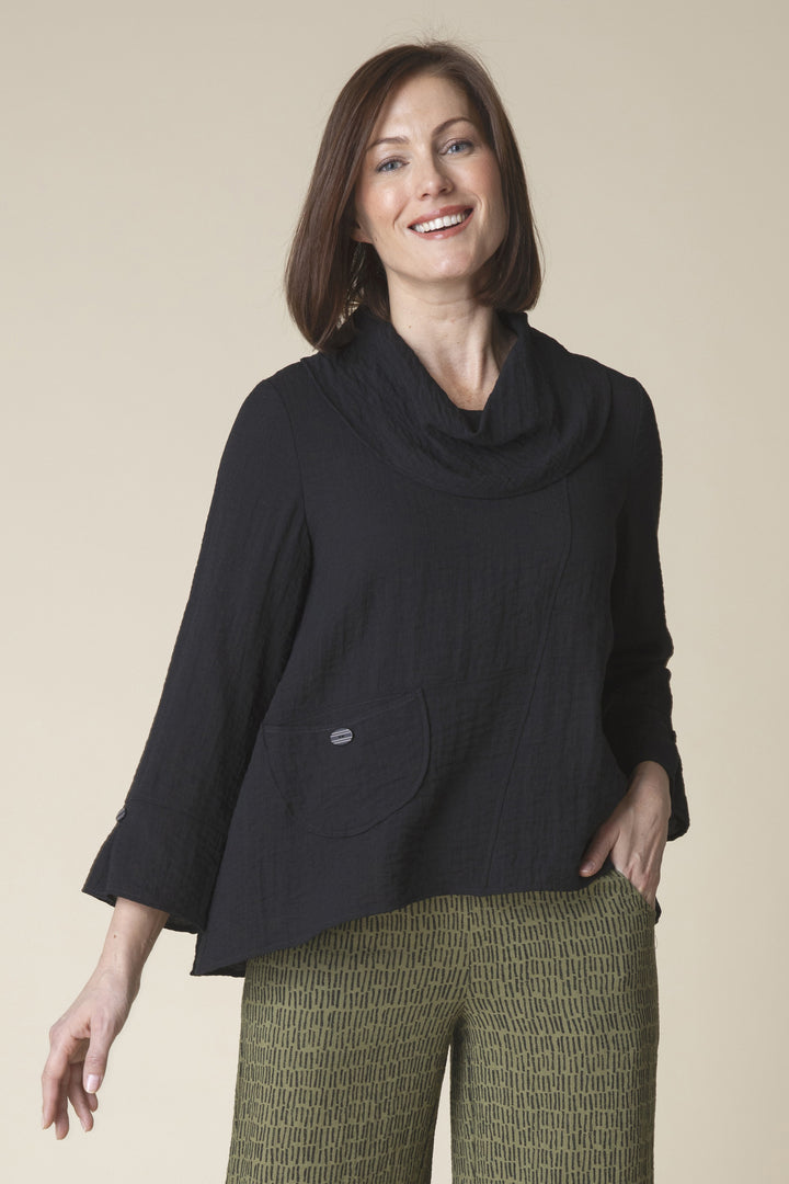 Black Swing Pocket Cowl Top