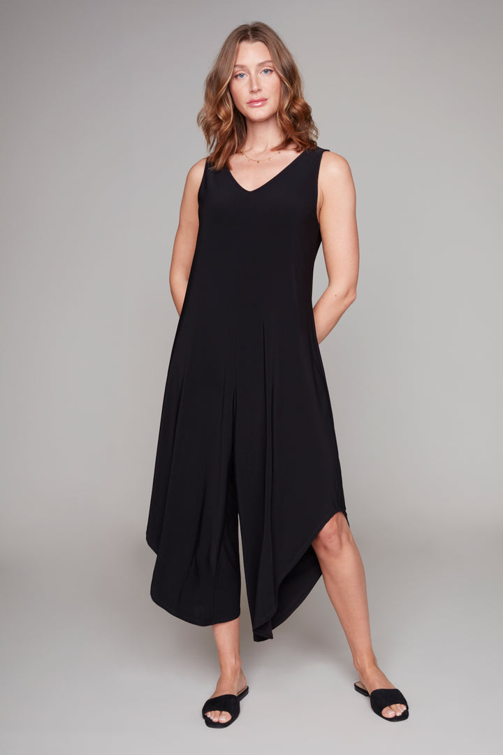 Black V-Neck Wide Leg Cropped Jumpsuit