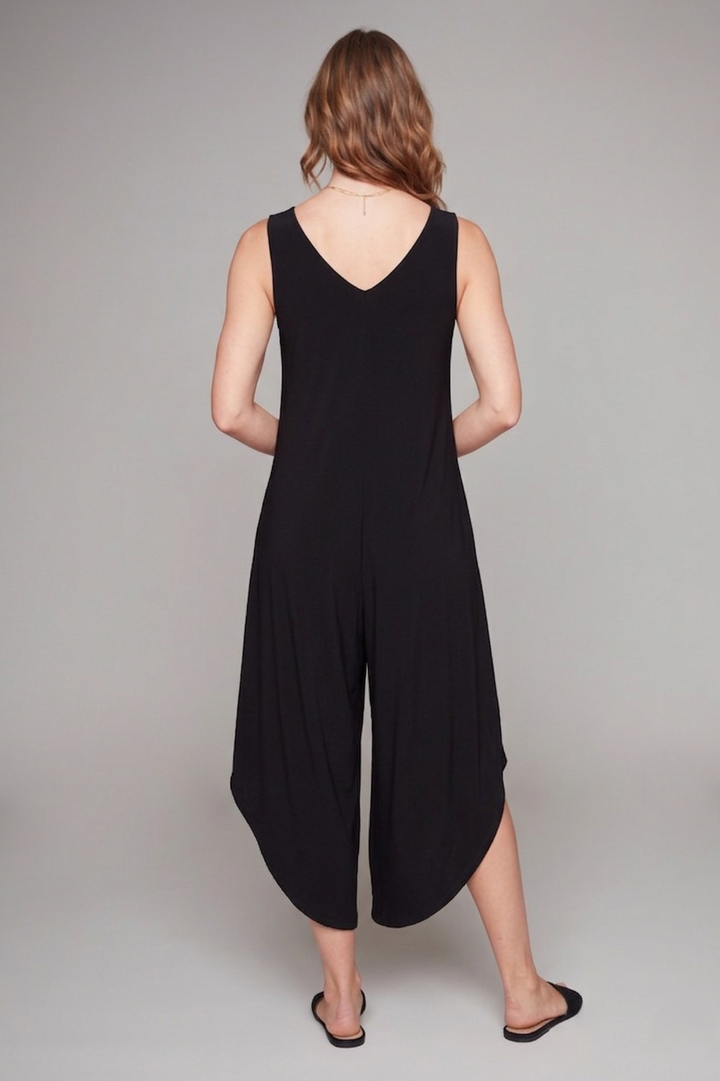 Black V-Neck Wide Leg Cropped Jumpsuit