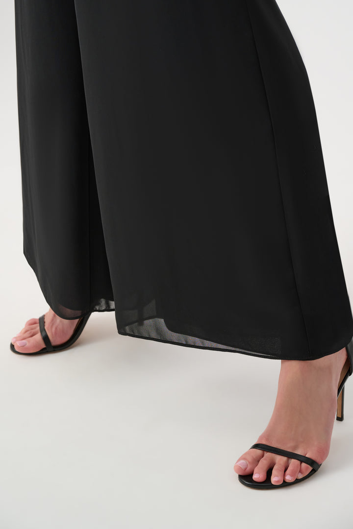 Black Wide Leg Chiffon Dressy Pant