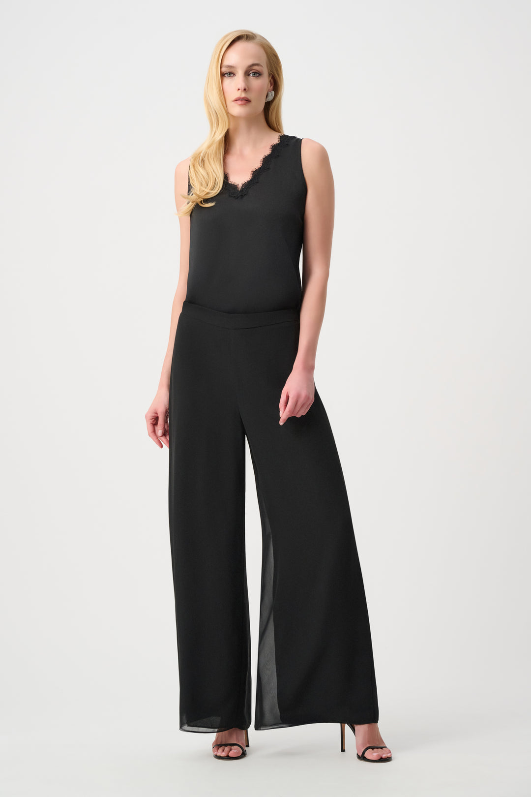 Black Wide Leg Chiffon Dressy Pant