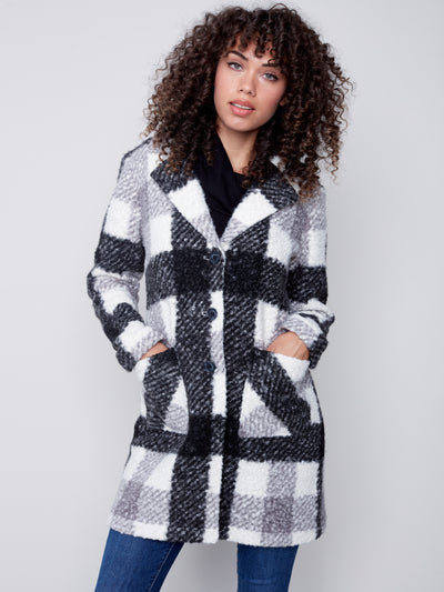 Black & Cream Plaid Boucle Coat
