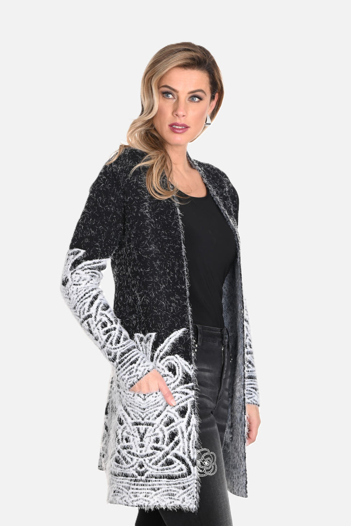 Black & White Eyelash Knit Sweatercoat