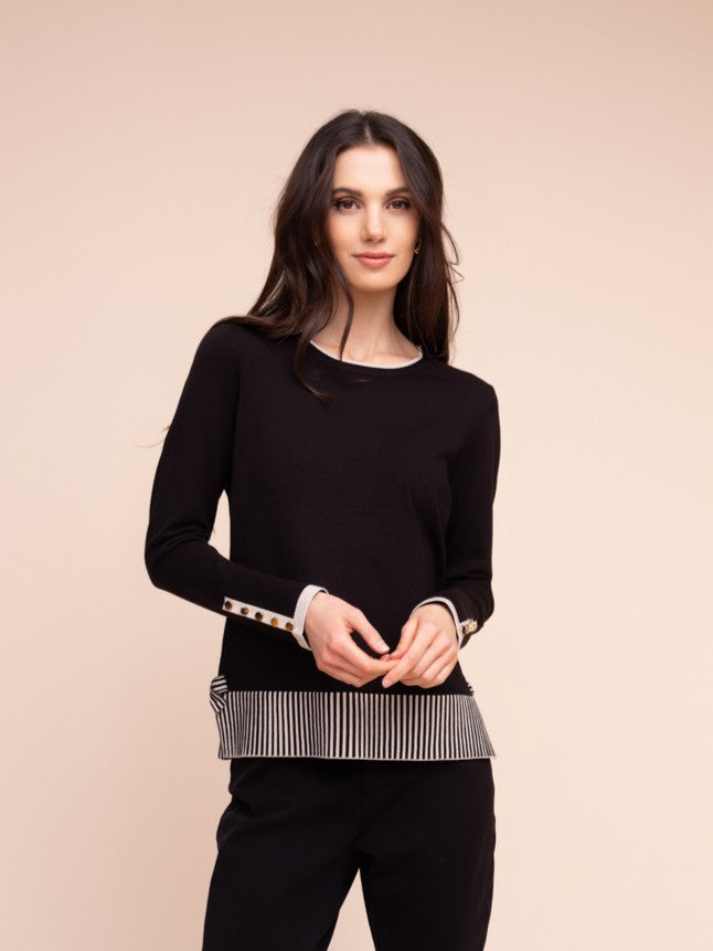 Black and Sand Striped Hem Bow Detail Sweater