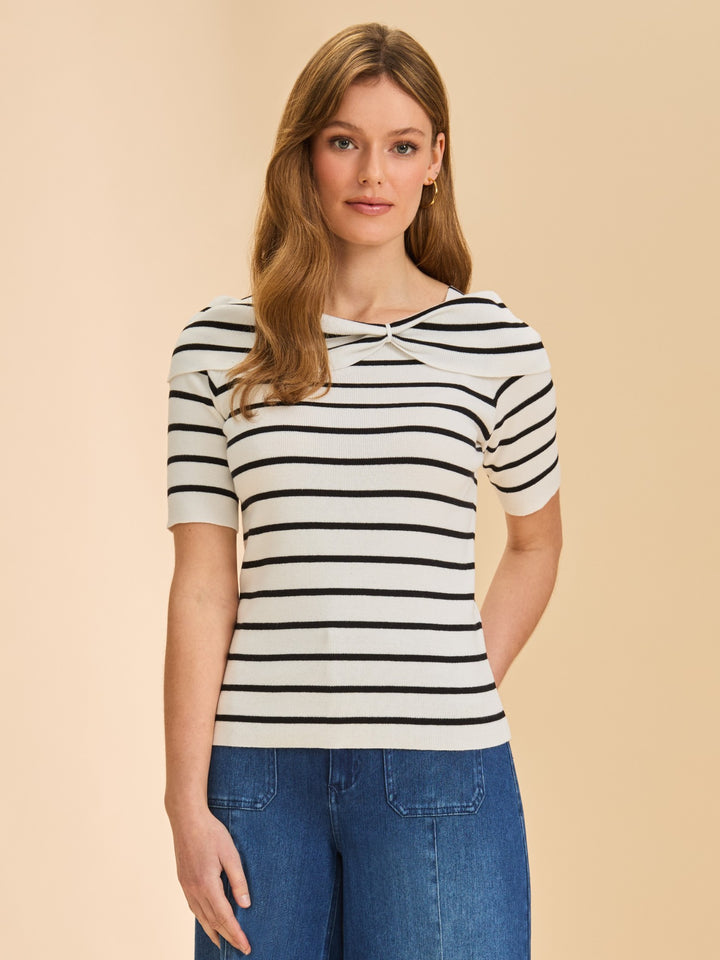 Black and White Striped Boatneck Sweater