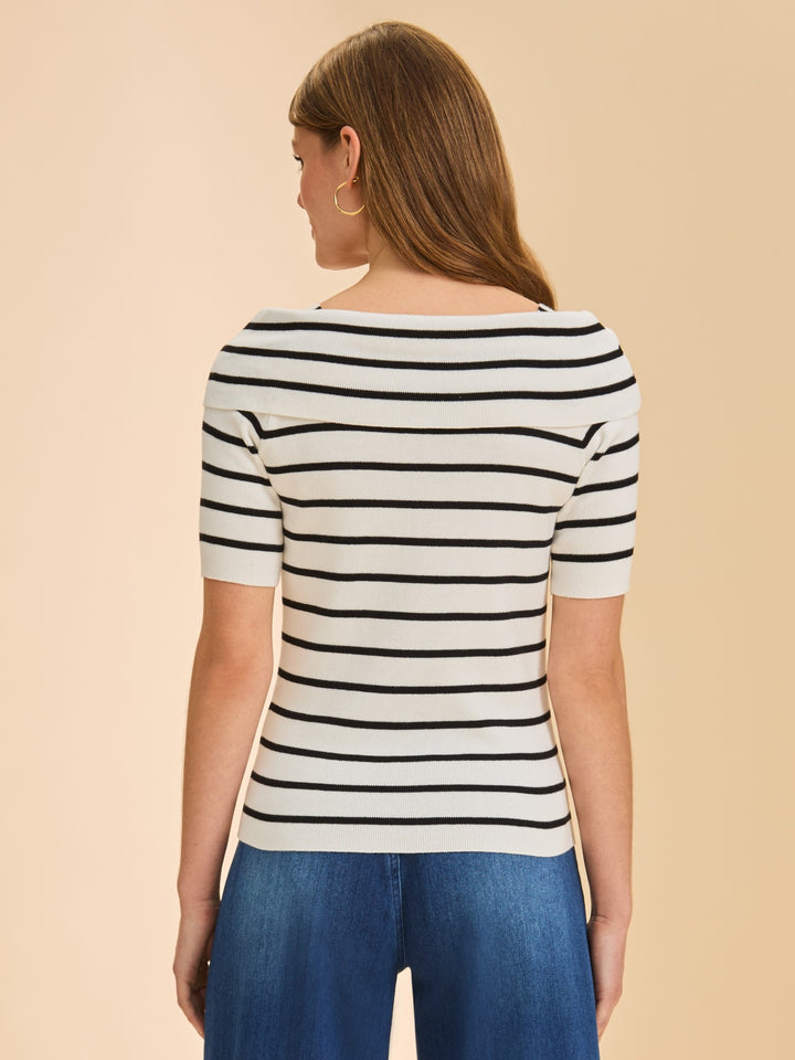 Black and White Striped Boatneck Sweater