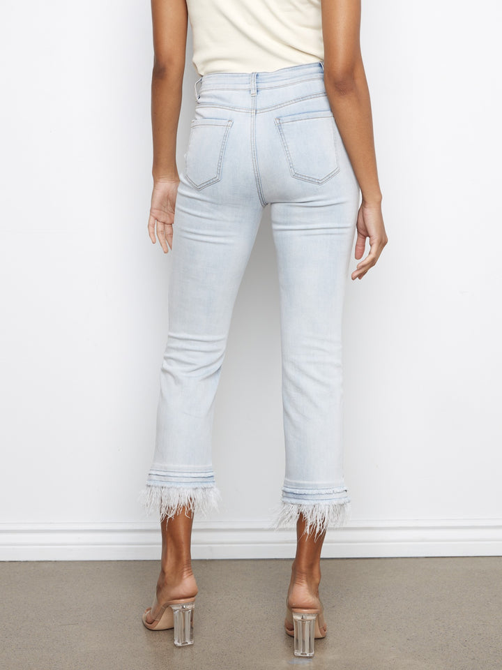 Bleach Blue Feather Trim Flare Jean