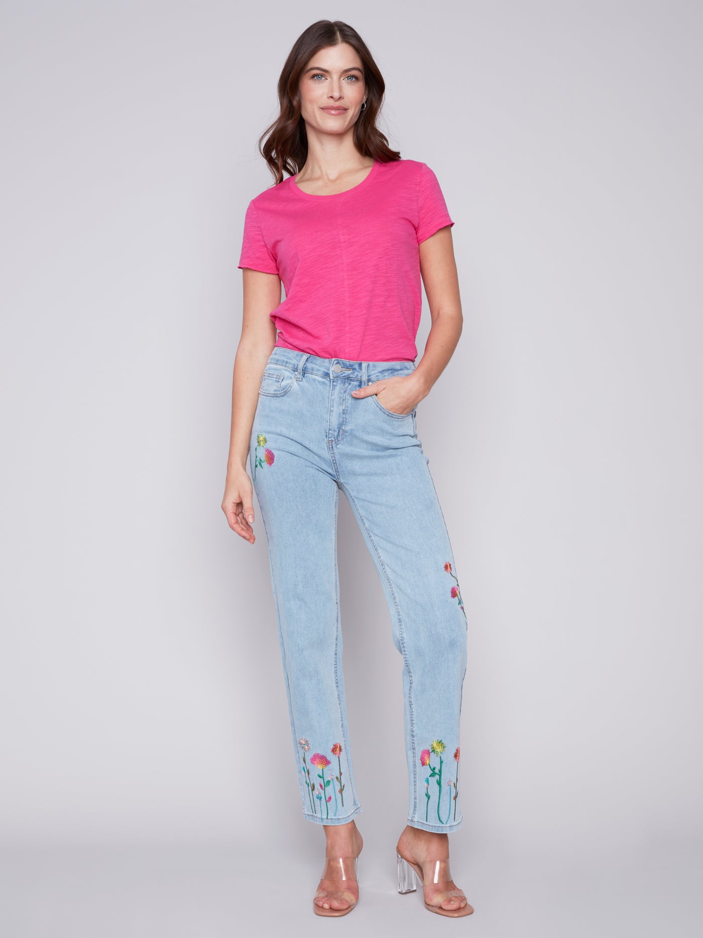 Bleach Blue Floral Embroidered Jean