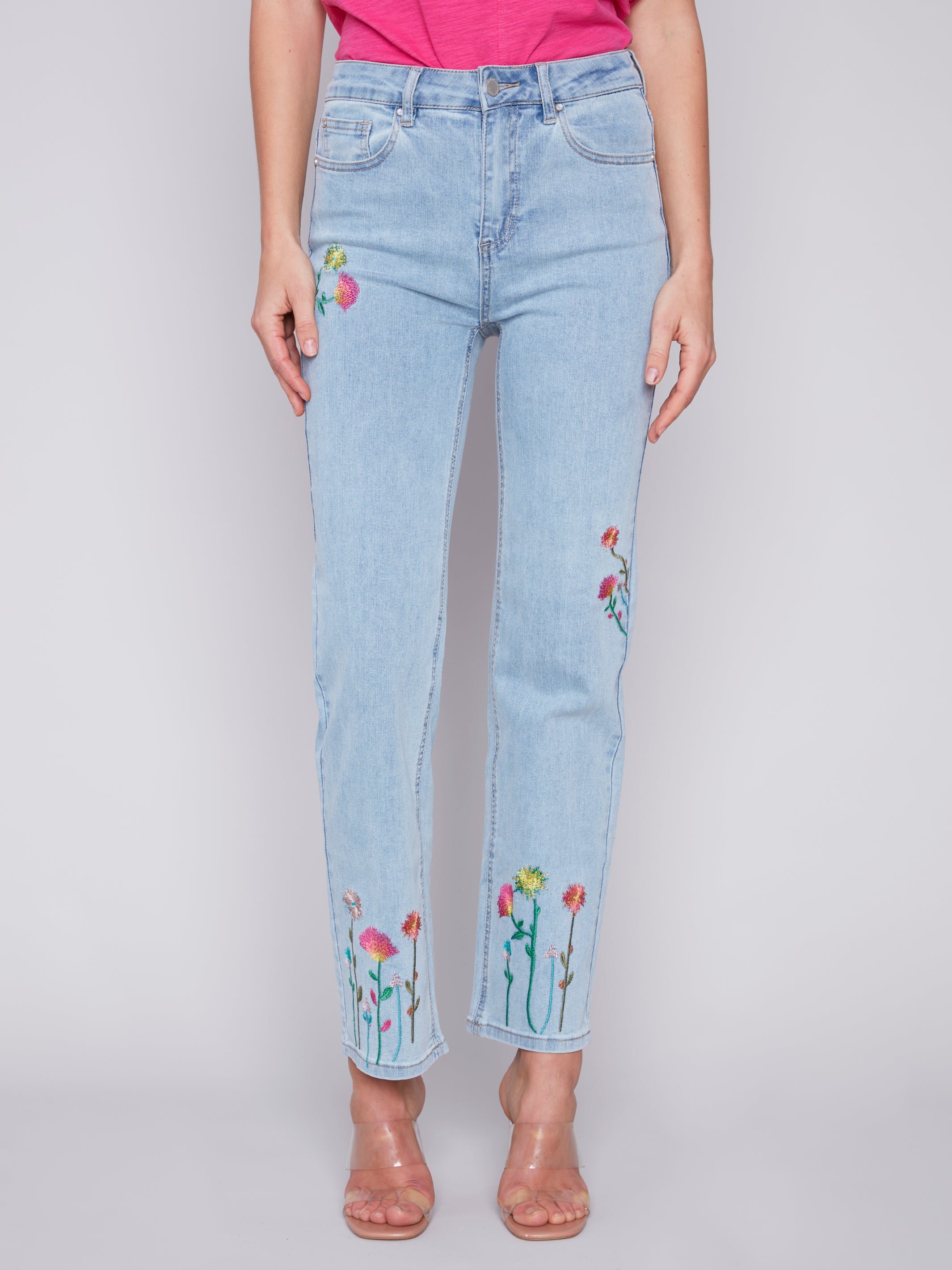 Bleach Blue Floral Embroidered Jean | Cathy Allan Ladieswear