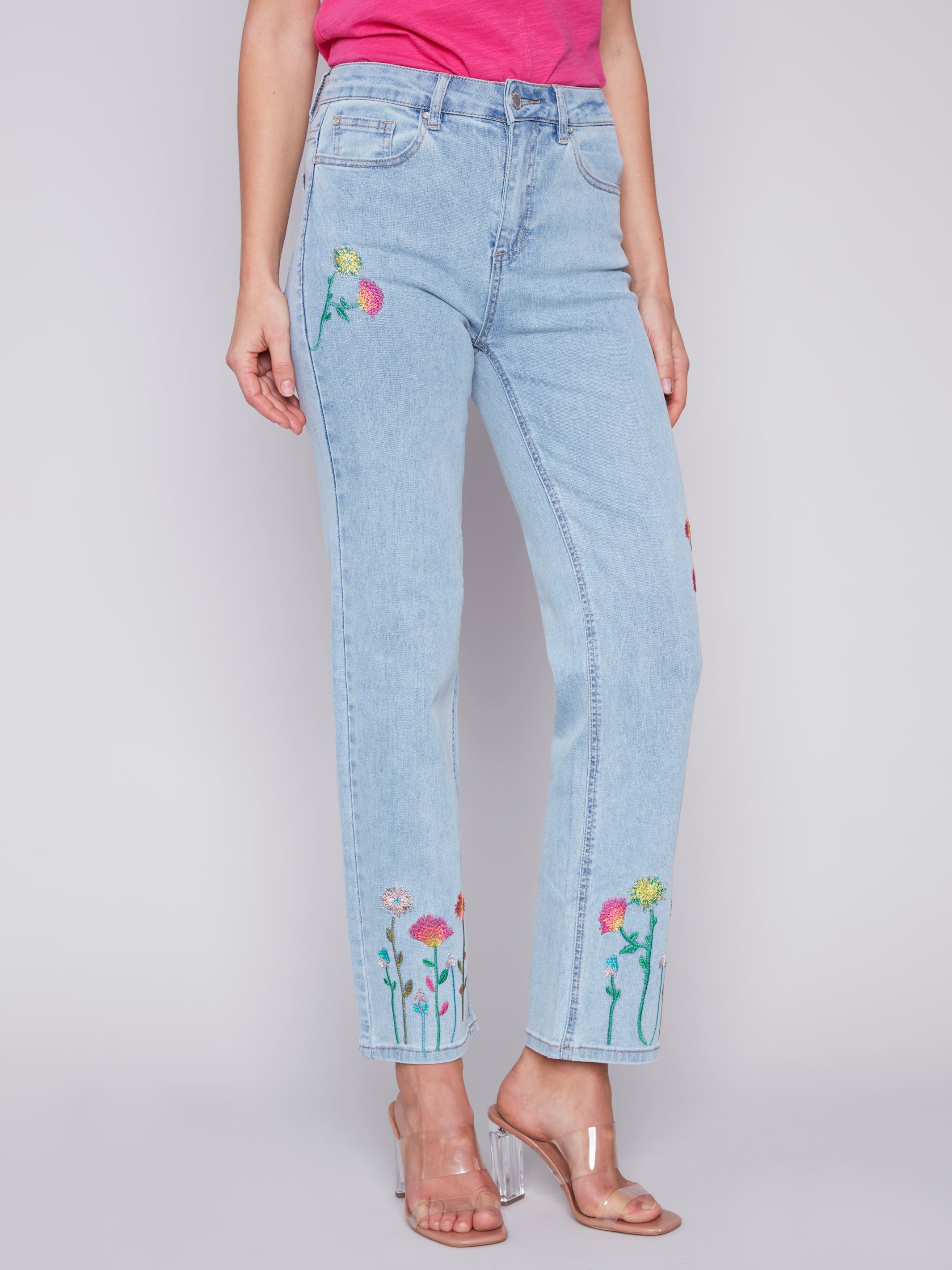 Bleach Blue Floral Embroidered Jean