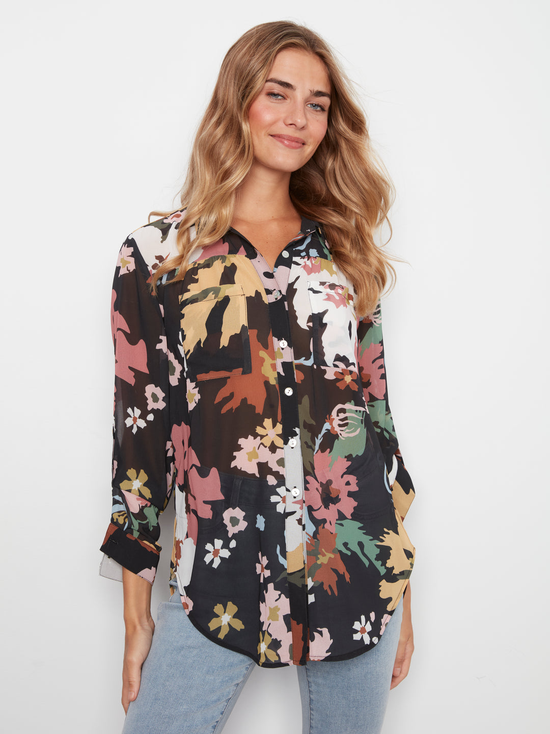 Bloom Print Crinkle Georgette Blouse