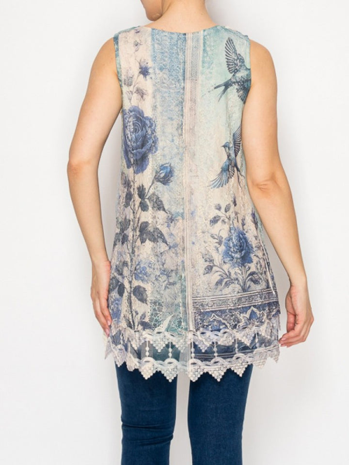 Blue Bird Lined Lace Sleeveless Top