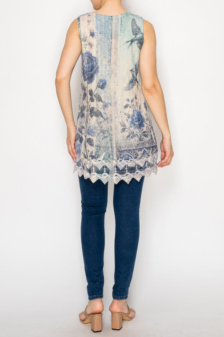 Blue Bird Lined Lace Sleeveless Top