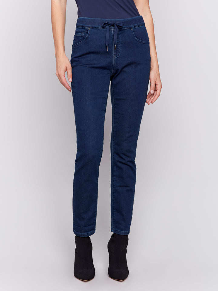 Blue Black Knit Denim Jogger Pant
