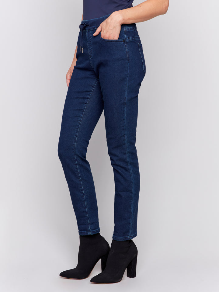 Blue Black Knit Denim Jogger Pant